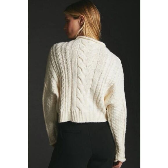 Anthropologie Pilcro Rolled Mock Neck Cable Knit Sweater Pullover in Ivory White - Picture 4 of 12